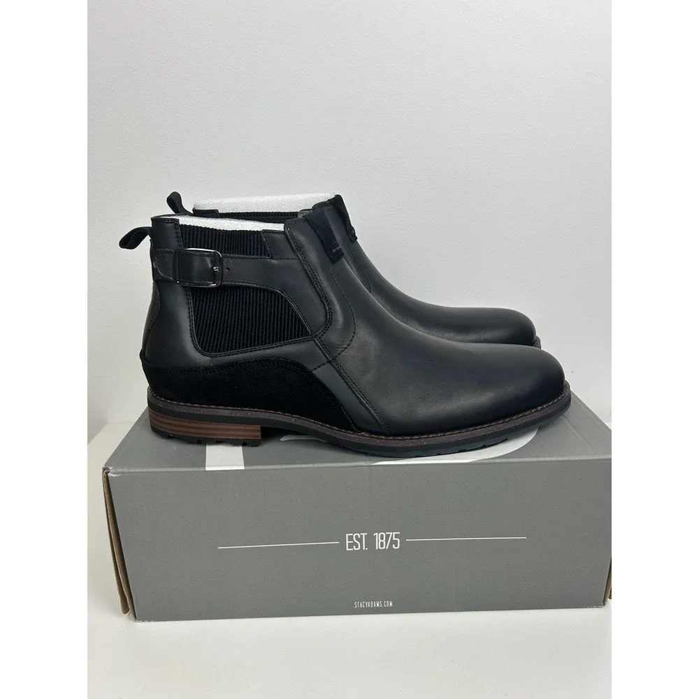 Stacy Adams Men's Oskar Plain Toe Chelsea Boot Black Leather 25554 Size 10 M
